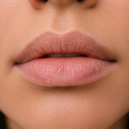 Close-up of soft, hydrated and naturally pink lips