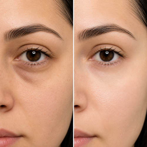 Before and after comparison of under-eye dark circles