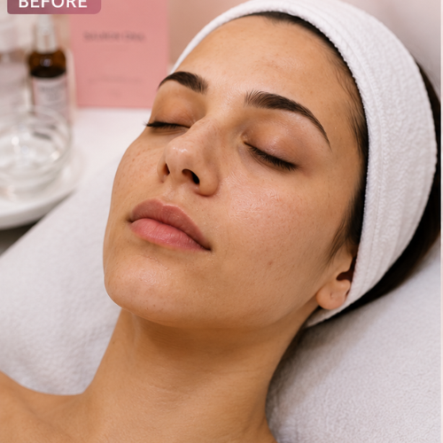 Before Salmon DNA Facial treatment showing dull and uneven skin texture