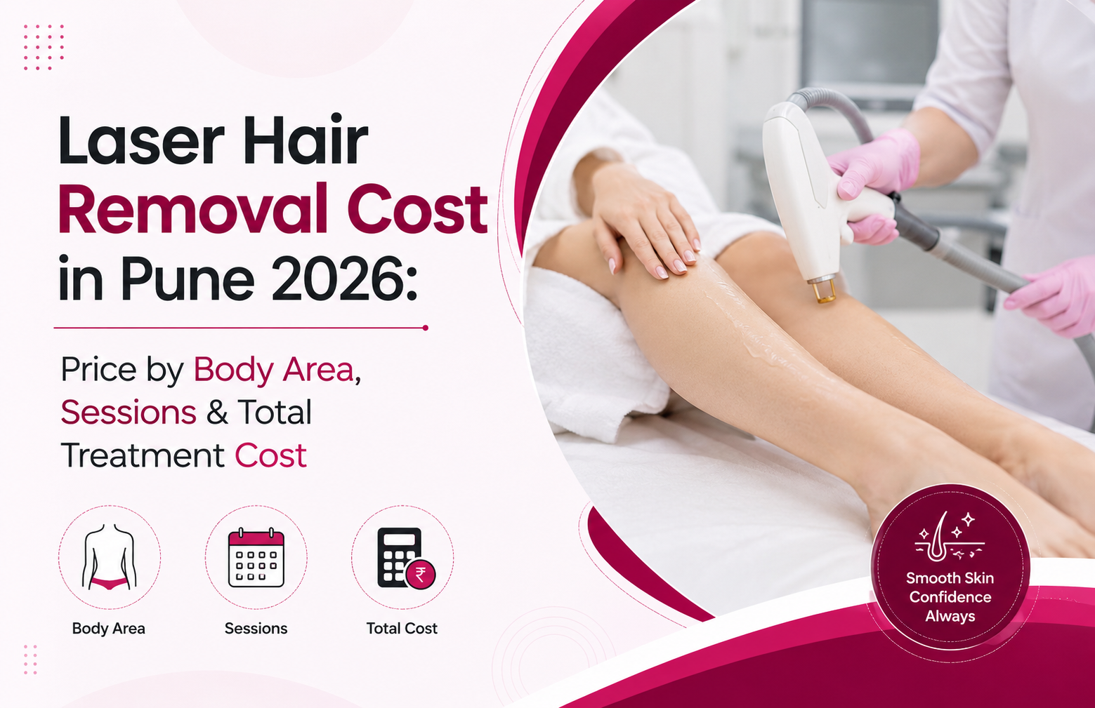 A woman receiving laser hair removal treatment on her leg at a clinic in Pune