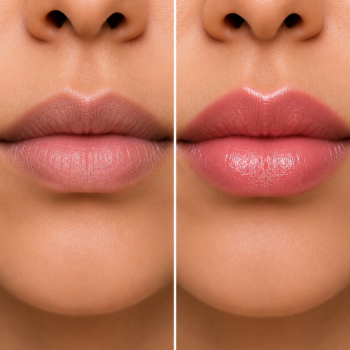 Before and after comparison of lip rejuvenation treatment